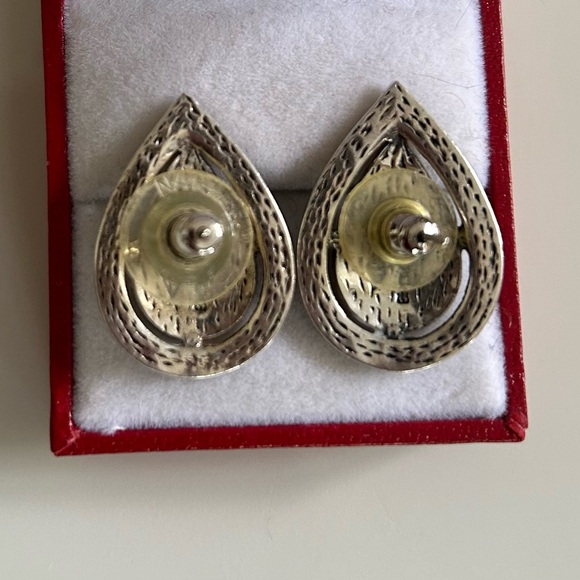 Sterling Silver Marcasite Tear Drop Pierced Earrings - Picture 2 of 3